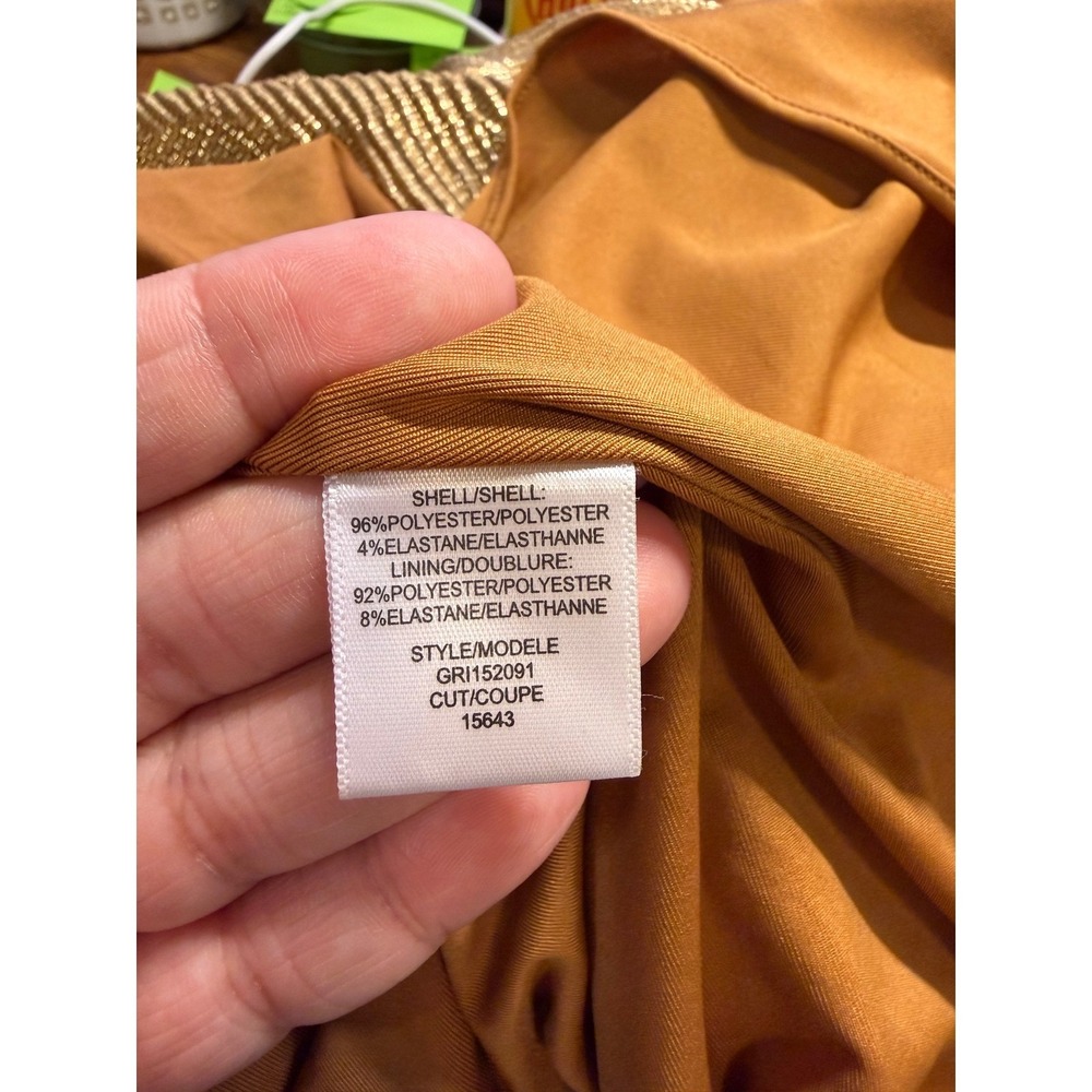 Halston Heritage Gold Metallic Pleated Halter Mini Dress Large Disco Cocktail - Picture 9 of 9